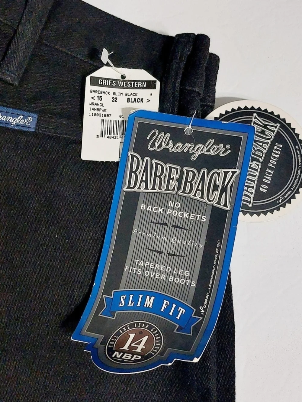 Vintage Wrangler Bareback Slim Fit Black Western Jeans Mens 32x32 Made USA NWT